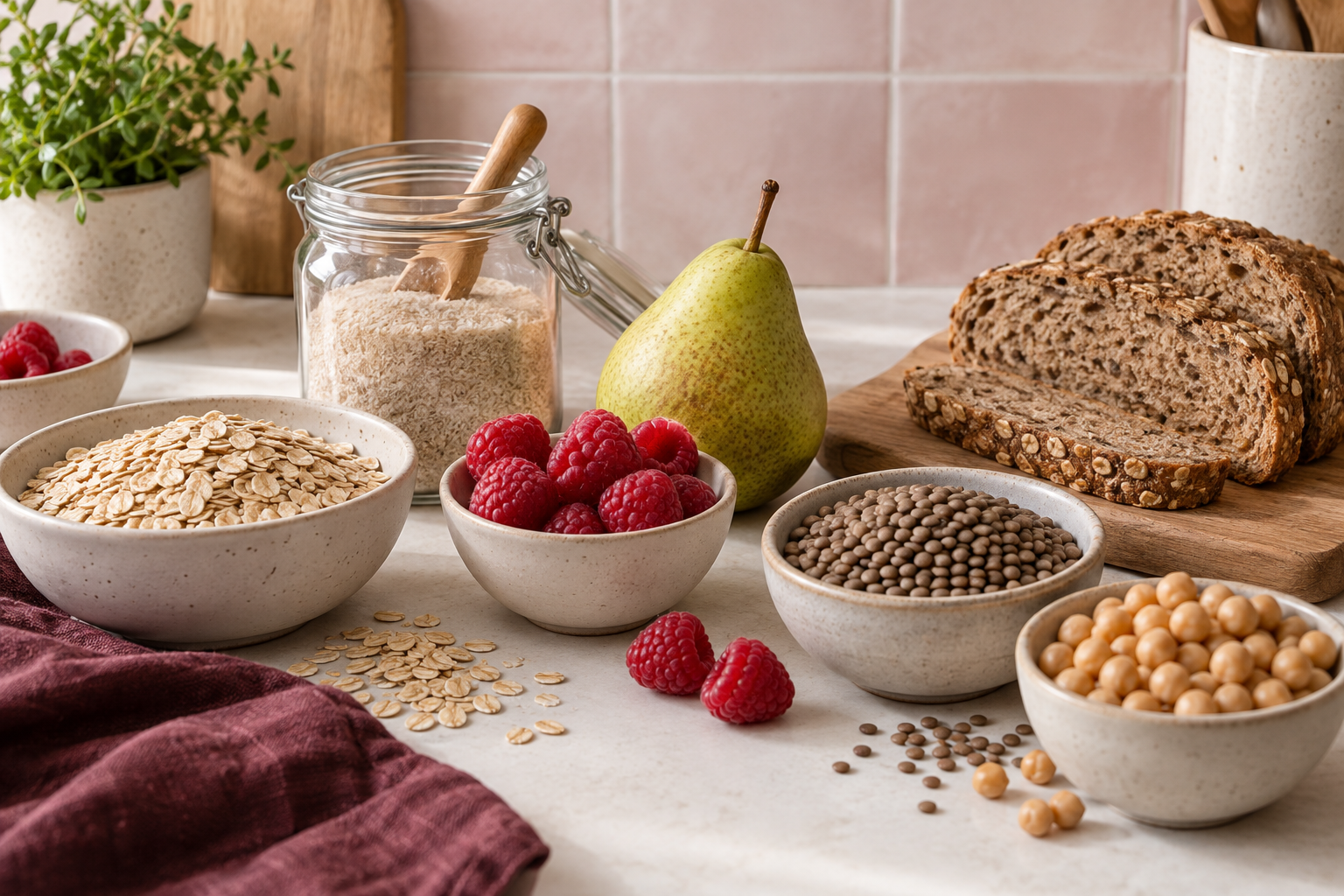 Oats, fruit, lentils, chickpeas and whole-grain bread